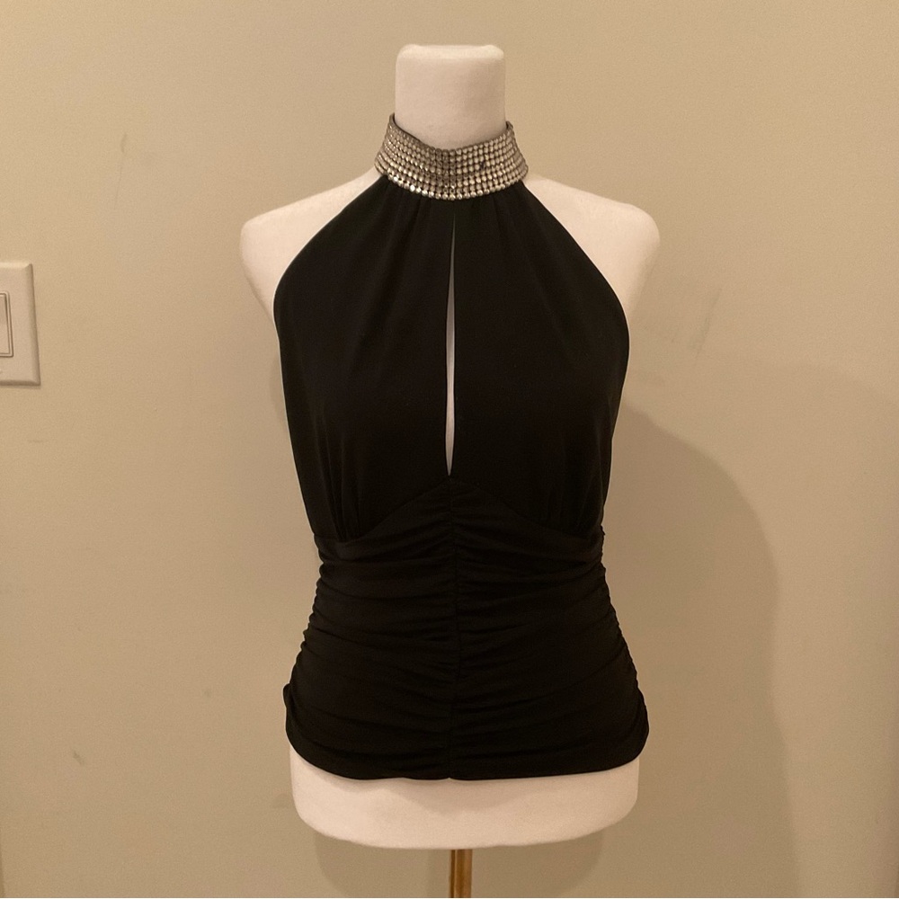 Cache Black Top with Rhinestone Detail